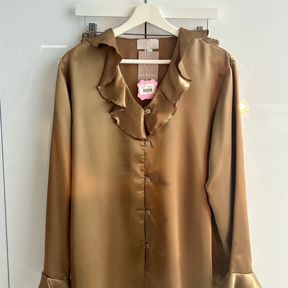 LISE WATIER Lingerie Satin Silky Pajama Set Extra Large Beige Gold Sleepwear - Picture 7 of 17